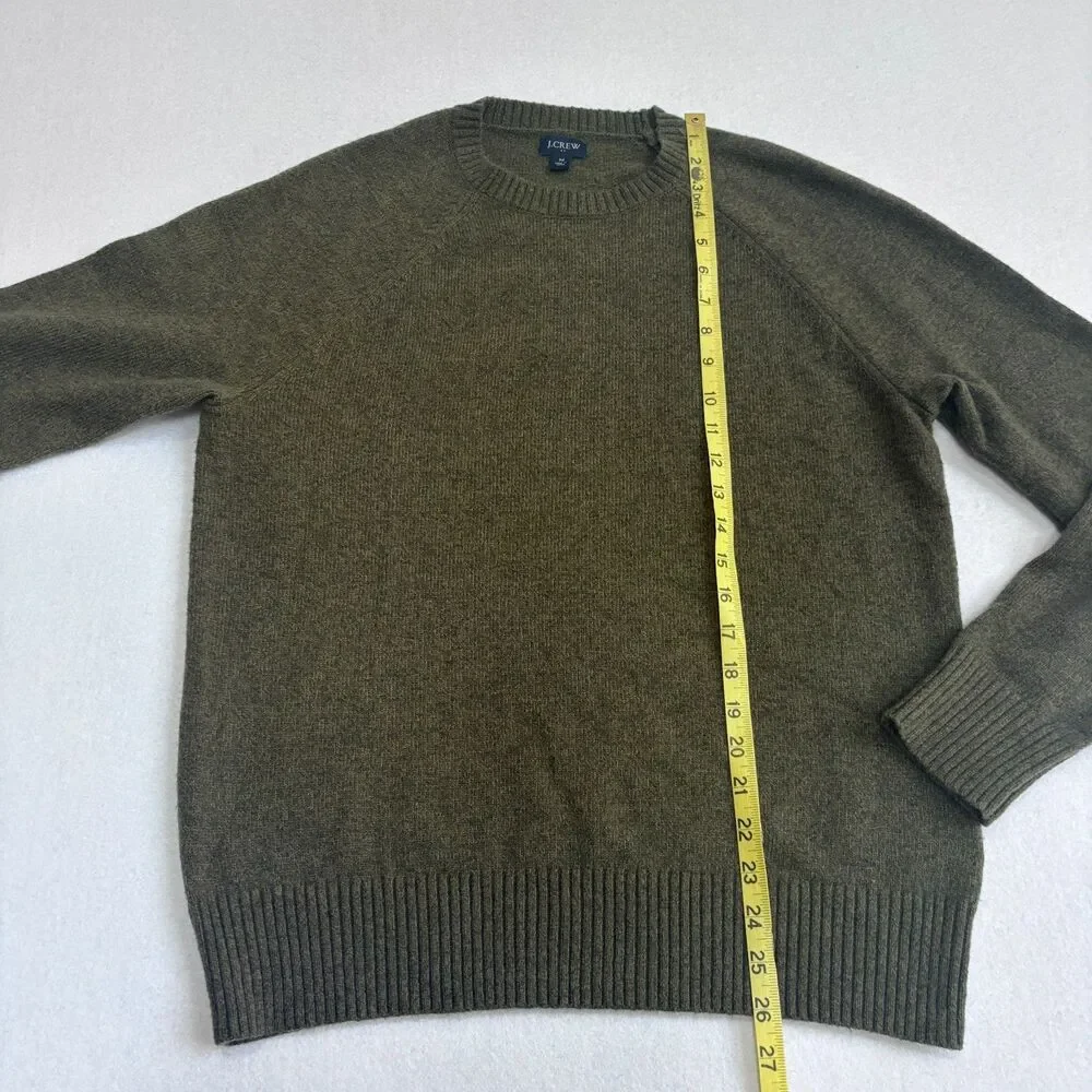 J. Crew Lambswool Blend Sweater Mens M Olive Green Crew Neck Pullover Preppy